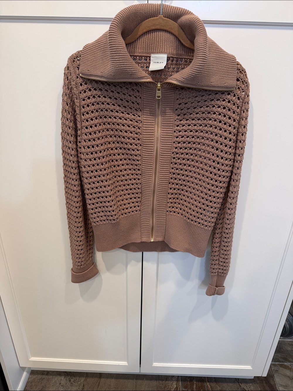 Varley Open-Weave Zip Cardigan in Mauve